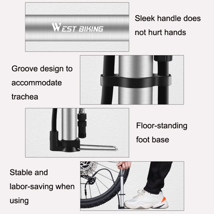 WEST BIKING YP0711122 Portable Bicycle High Pressure Pump(Silver) - Bicycle Locks & Bicycle Pumps by WEST BIKING | Online Shopping UK | buy2fix