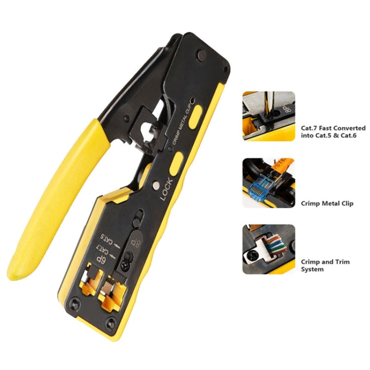 6P8P Seven-type Through-hole Crystal Head  Wire Stripping Tool Network Cable Pliers(Yellow) - Lan Cable and Tools by buy2fix | Online Shopping UK | buy2fix