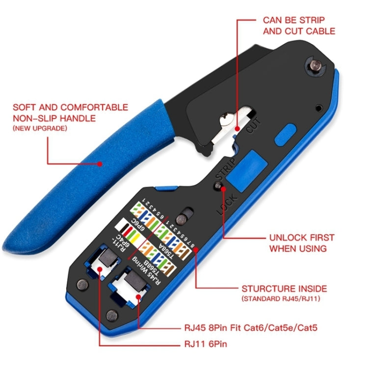 8P6P Network Cable Pliers + Stripping Pliers + Crystal Head Set - Lan Cable and Tools by buy2fix | Online Shopping UK | buy2fix