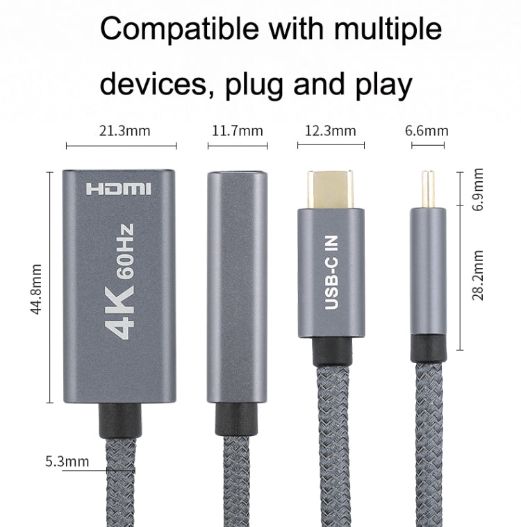 ULT-unite USB3.1 Type-C / USB-C To HDMI 4K HD Cable Computer with Screen Conversion Cable, Color: Silver Gray - Computer & Networking by buy2fix | Online Shopping UK | buy2fix