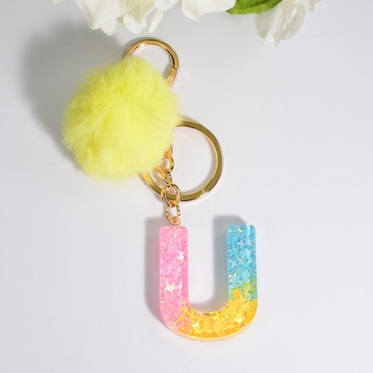 2 PCS Crystal Epoxy Rainbow Color Keychain Hair Ball Ladies Bag Pendant(U) - In Car by buy2fix | Online Shopping UK | buy2fix