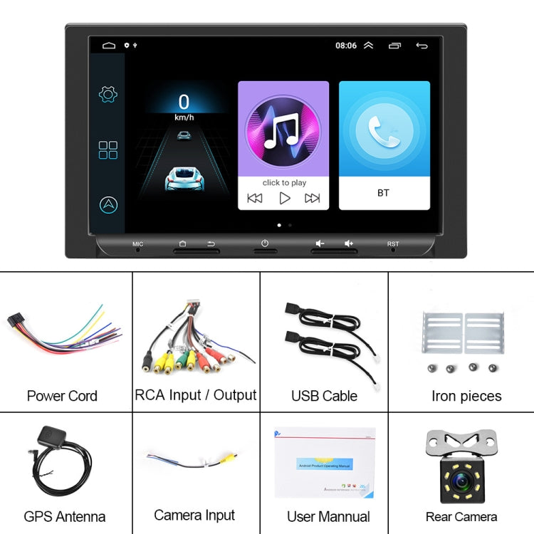 7 inch Carplay GPS Navigation Reverse Integrated Machine, Style: Standard+8 Light Camera(2+32G) - In Car by buy2fix | Online Shopping UK | buy2fix