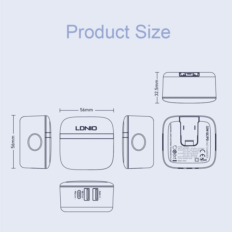 LDNIO A3513Q 32W QC3.0 3 USB Ports Phone Adapter EU Plug with 8 Pin Cable - Mobile Accessories by LDNIO | Online Shopping UK | buy2fix