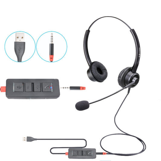 VT200D Double Ears Telephone Headset Operator Headset With Mic,Spec: 3.5mm Single Plug To USB - Consumer Electronics by buy2fix | Online Shopping UK | buy2fix
