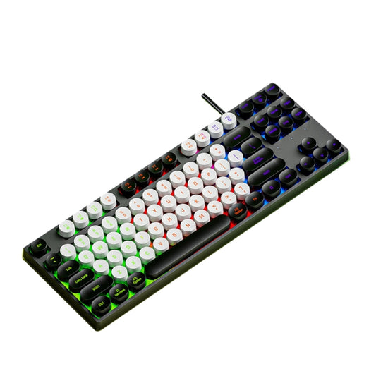 Dark Alien DK100 87 Keys Hot Plug-In Glowing Game Wired Mechanical Keyboard, Cable Length: 1.3m(Black White) - Wired Keyboard by Dark Alien | Online Shopping UK | buy2fix