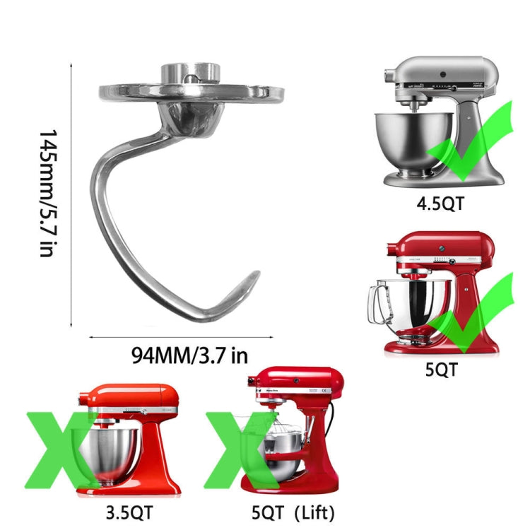 For KitchenAid Stand Mixer 5QT Dough Hook Stainless Steel Accessories - Kitchen Machine Accessories by buy2fix | Online Shopping UK | buy2fix