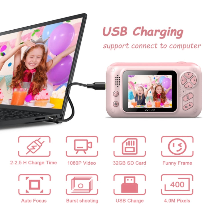 2.4 Inch Children HD Reversible Photo SLR Camera, Color: Pink + 8G Memory Card + Card Reader - Consumer Electronics by buy2fix | Online Shopping UK | buy2fix