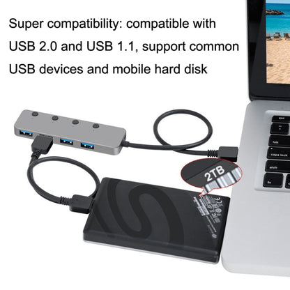 HS0059 Independent Switch USB 3.0 4 Ports Extension Type-C / USB-C Aluminum Alloy HUB, Cable Length: 30cm - USB 3.0 HUB by buy2fix | Online Shopping UK | buy2fix