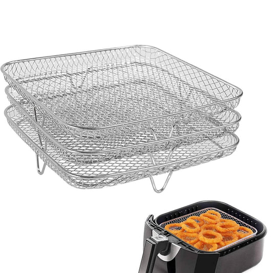 Air Fryer Accessories Three-Layer Steam Rack Stackable Dehydration Rack(Square) - Home & Garden by buy2fix | Online Shopping UK | buy2fix