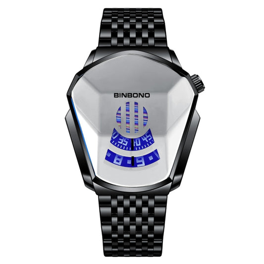 BINBOND Locomotive Concept Steel Belt Watch Men Live Black Technology Watch(Black Steel White Face) - Metal Strap Watches by BINBOND | Online Shopping UK | buy2fix