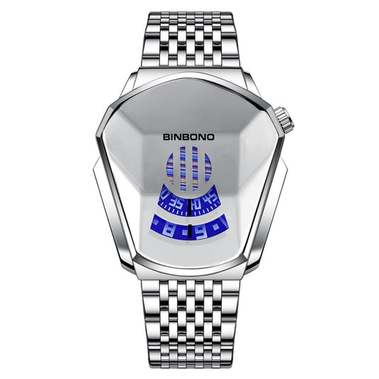 BINBOND Locomotive Concept Steel Belt Watch Men Live Black Technology Watch(White Steel White Face) - Metal Strap Watches by BINBOND | Online Shopping UK | buy2fix