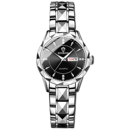 BINBOND B5552 Luminous Multifunctional Business Calendar Quartz Watch(Female-White Steel-Black) - Metal Strap Watches by BINBOND | Online Shopping UK | buy2fix