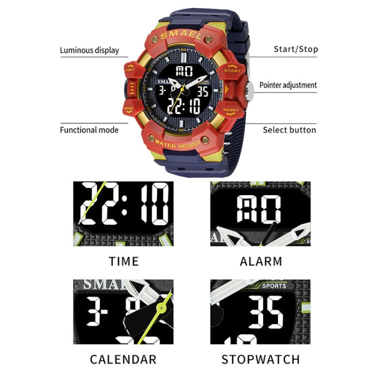 SMAEL 8080 Outdoor Sports Waterproof Multifunctional Glowing Double Dial Watch(Black Gold) - Sport Watches by SMAEL | Online Shopping UK | buy2fix