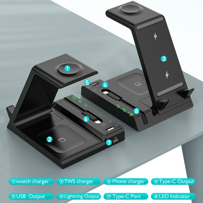 Z252 6-In-1 Wireless Charging Stand Dock With USB-C/Type-C Port & 8 Pin Charge Cable(Black) - Wireless Charger by buy2fix | Online Shopping UK | buy2fix