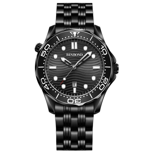 Black Steel Black Surface White BINBOND B2820 Luminous 30m Waterproof Men Sports Quartz Watch - Metal Strap Watches by BINBOND | Online Shopping UK | buy2fix