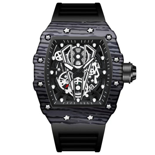 BINBOND B6577 Barrel Shape 30m Waterproof Sports Quartz Watch(Black Silicon-Black-Black) - Silicone Strap Watches by BINBOND | Online Shopping UK | buy2fix