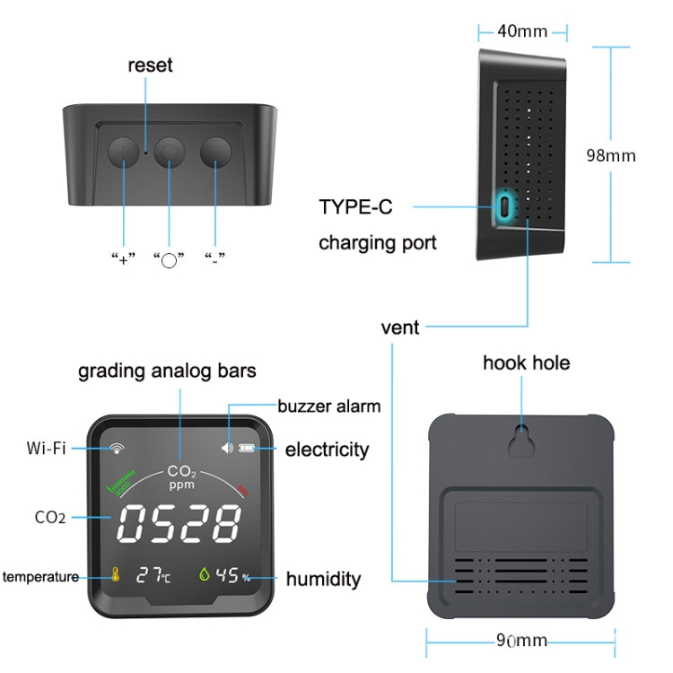 PTH-9CW Wifi Intelligent Infrared CO2 Detector Air Quality Detector Home Temperature And Humidity Meter - Consumer Electronics by buy2fix | Online Shopping UK | buy2fix