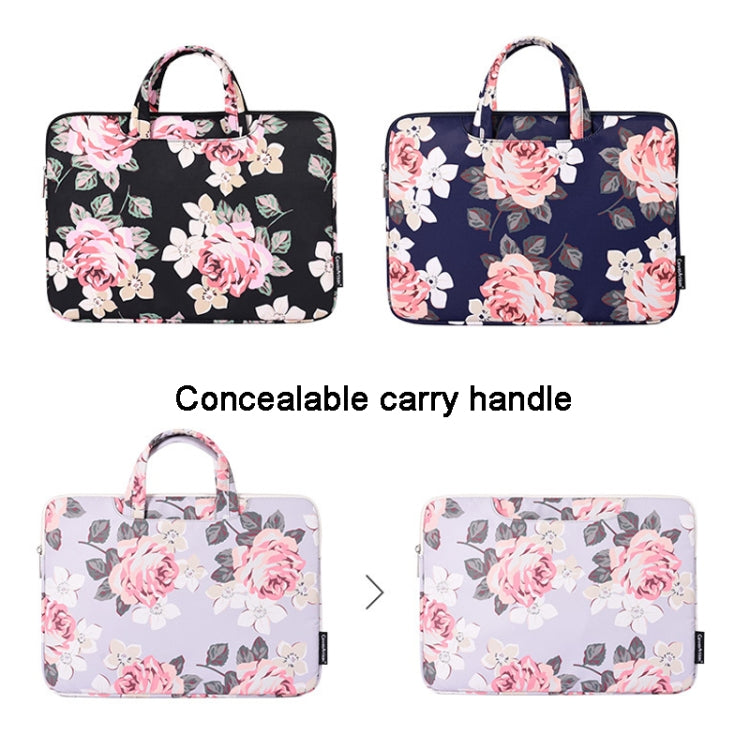 H40-B01 White Rose Pattern Laptop Case Bag Computer Liner Bag With Handle, Size: 14 Inch(Black) - 14.1 inch by buy2fix | Online Shopping UK | buy2fix