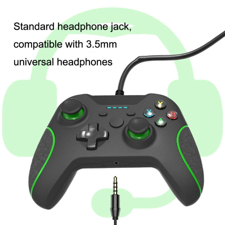 For XBOX One / PC HS-XO304 Wired Handle Dual Vibration With Headphone Jack, Cable Length: 1.8m(Black) - Gamepad by buy2fix | Online Shopping UK | buy2fix