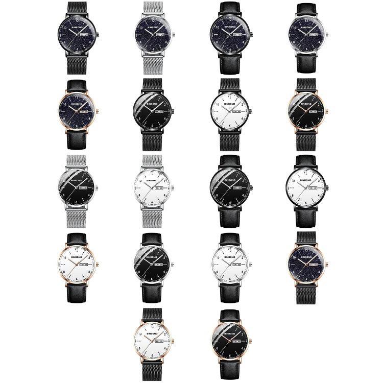 BINBOND B3820 30M Waterproof Ultra-thin Quartz Luminous Starry Watch, Color: Black Net-Rose Gold-Black - Metal Strap Watches by BINBOND | Online Shopping UK | buy2fix