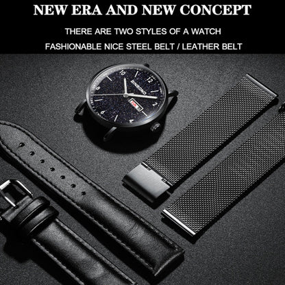 BINBOND B3820 30M Waterproof Ultra-thin Quartz Luminous Starry Watch, Color: Black Leather-Black-White - Metal Strap Watches by BINBOND | Online Shopping UK | buy2fix