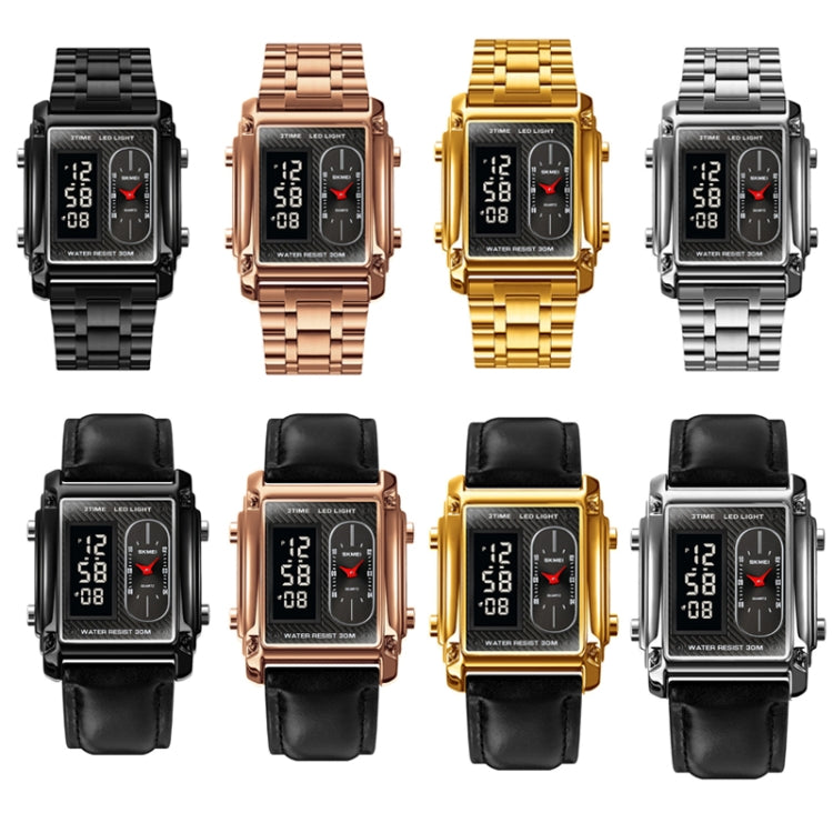 SKMEI 1868 Square Double Display Waterproof Men Watch, Style: Steel Belt (Gold) - LED Digital Watches by SKMEI | Online Shopping UK | buy2fix