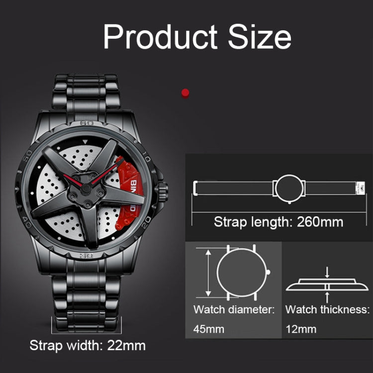 BINBOND D002 Car Hub Dial Multifunctional Waterproof and Wear-resistant Men's Watch(White Net-White-Red) - Metal Strap Watches by BINBOND | Online Shopping UK | buy2fix