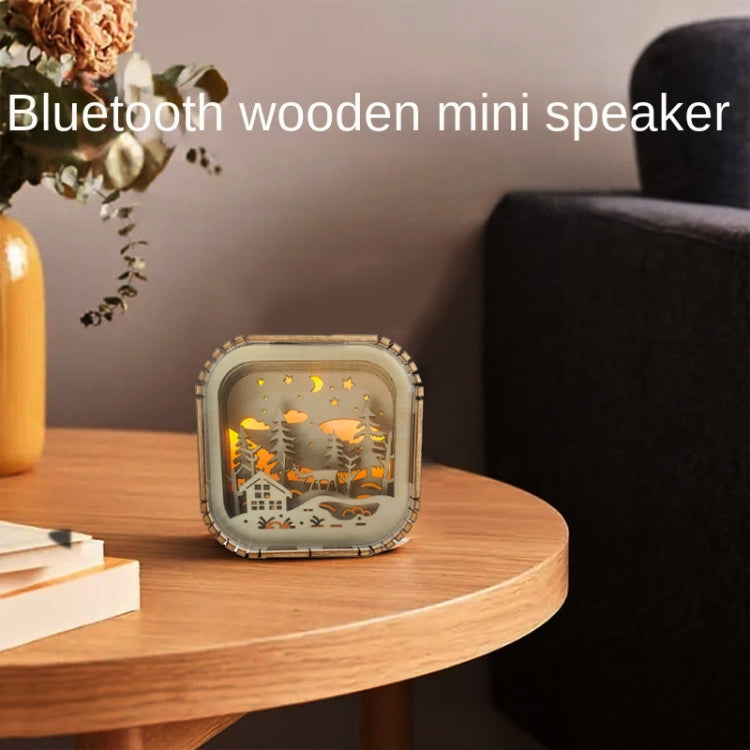 BT813X Solid Wood Ambient Light Wireless Bluetooth Speaker Home Night Light Wood Carving Pattern Audio(Wood Color) - Mini Speaker by buy2fix | Online Shopping UK | buy2fix