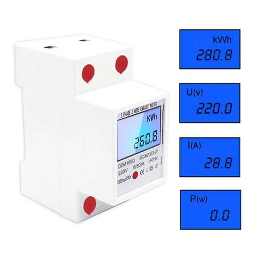 DDM15SD 5 (20) A Single-phase Multi-function Rail Meter with Backlight LCD Display - Current & Voltage Tester by buy2fix | Online Shopping UK | buy2fix