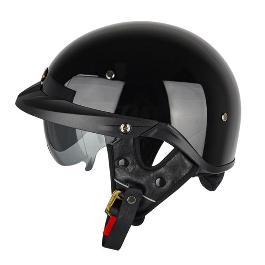 SOMAN Motorcycle Half Helmet Adjustable Helmet With Inner Mirror, Size: S(Bright Black) - Helmets by SOMAN | Online Shopping UK | buy2fix