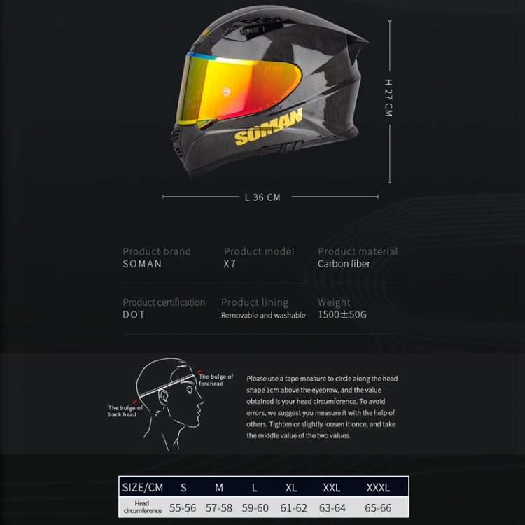 SOMAN Motorcycle Carbon Fiber Double Lens Thermal Safety Helmet, Size: XXL(Snake Carbon Fiber REVO) - Helmets by SOMAN | Online Shopping UK | buy2fix