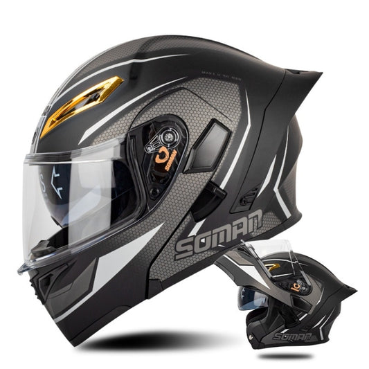 SOMAN Motorcycle Dual Lens Riding Peel-Off Full Coverage Helmet, Size: XXL(Black Gray Track) - Helmets by SOMAN | Online Shopping UK | buy2fix