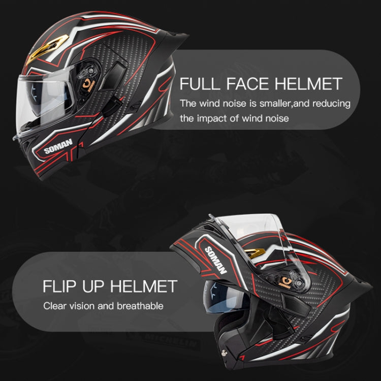 SOMAN Motorcycle Dual Lens Riding Peel-Off Full Coverage Helmet, Size: XL(Black Gray Track) - Helmets by SOMAN | Online Shopping UK | buy2fix