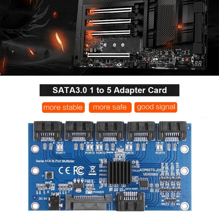 SATA3.0 6Gbps JMB575 Chip SATA Expansion Card 1 to 5 Port Riser Card - Add-on Cards by buy2fix | Online Shopping UK | buy2fix