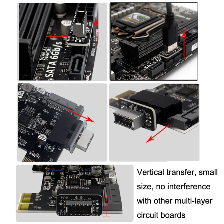 2pcs Mainboard USB3 19P/20P to TYPE-E Adapter Chassis Front TYPE-C/USB-C Plug Port(Black) - Cable & Adapters by buy2fix | Online Shopping UK | buy2fix