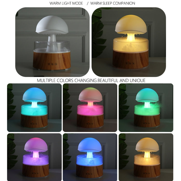 500ml Rain Humidifier Mushroom Cloud Colorful Night Lamp Aromatherapy Machine With Remote Control, Style: Rechargeable(Wood Grain) - Air Purifiers & Accessories by buy2fix | Online Shopping UK | buy2fix