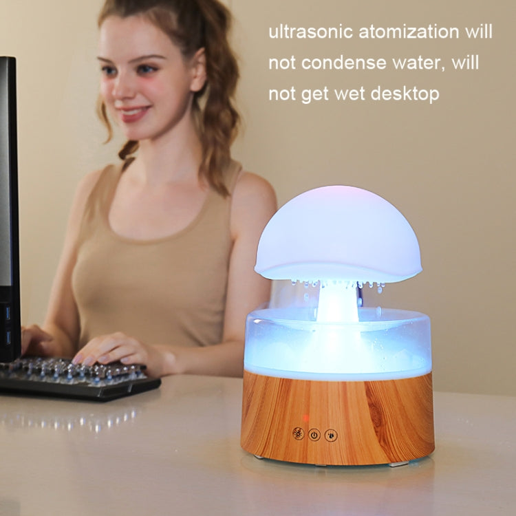 500ml Rain Humidifier Mushroom Cloud Colorful Night Lamp Aromatherapy Machine With Remote Control, Style: USB Direct Plug(Wood Grain) - Air Purifiers & Accessories by buy2fix | Online Shopping UK | buy2fix