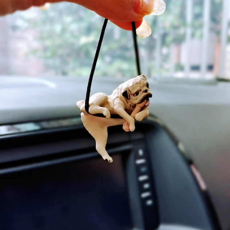 Small Bulldog Cute Dog Car Rearview Mirror Pendant(Yellow) - Ornaments by buy2fix | Online Shopping UK | buy2fix