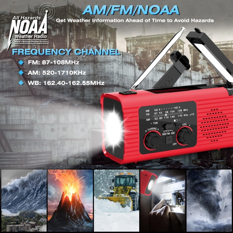 Solar Charging NOAA Emergency Weather Radio with LED Flashlight Reading Lamp, SOS Alarm(Red) - Radio Player by buy2fix | Online Shopping UK | buy2fix