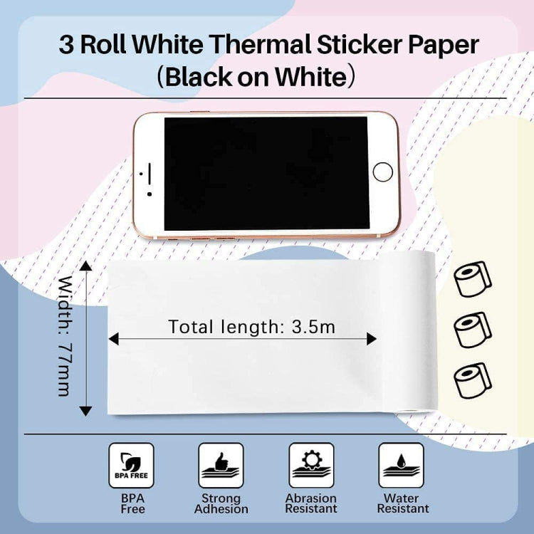 For Phomemo M03 Series 3rolls /Pack 80mmx3.5m 10 Years Thermal Self-adhesive Black on White Printing Paper - Printer Accessories by Phomemo | Online Shopping UK | buy2fix