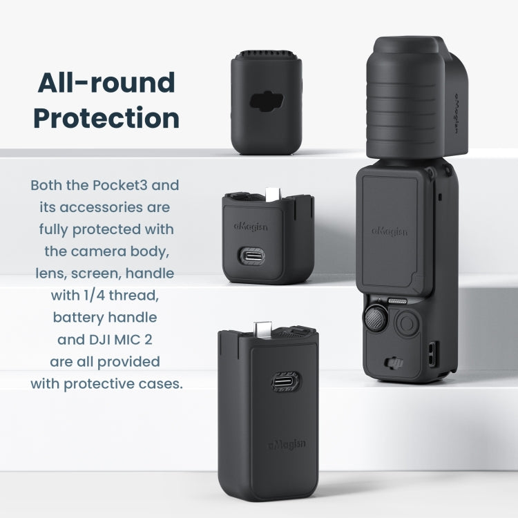 For DJI Osmo Pocket 3 AMagisn Silicone Protection Case Movement Camera Accessories, Style: 5 In 1 Black - Case & Bags by aMagisn | Online Shopping UK | buy2fix