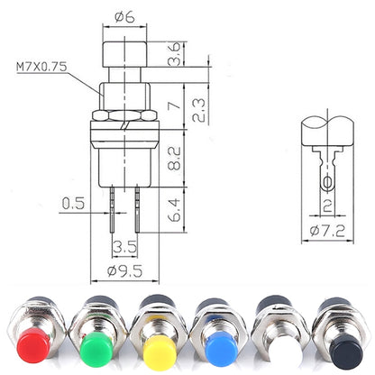 10 PCS 7mm Thread Multicolor 2 Pins Momentary Push Button Switch(Black) - Consumer Electronics by buy2fix | Online Shopping UK | buy2fix