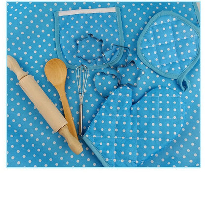 3 PCS Chef Kitchen Baking Tools Apron Girl Toy Set Kindergarten Stage Photography Play Costume Props(Blue chef apron) - Pretend Play Toys by buy2fix | Online Shopping UK | buy2fix