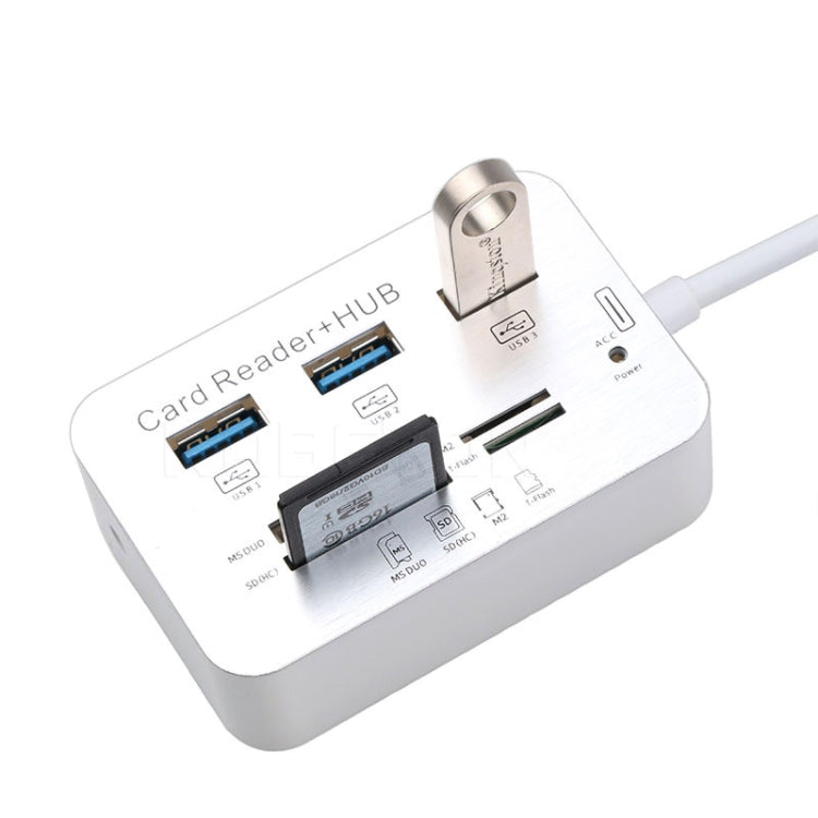 USB 3.1 Type-C COMBO 3 Ports HUB + MS DUO / SD(HC) / M2 / T-Flash Card Reader with LED Indication(Silver) - Computer & Networking by buy2fix | Online Shopping UK | buy2fix