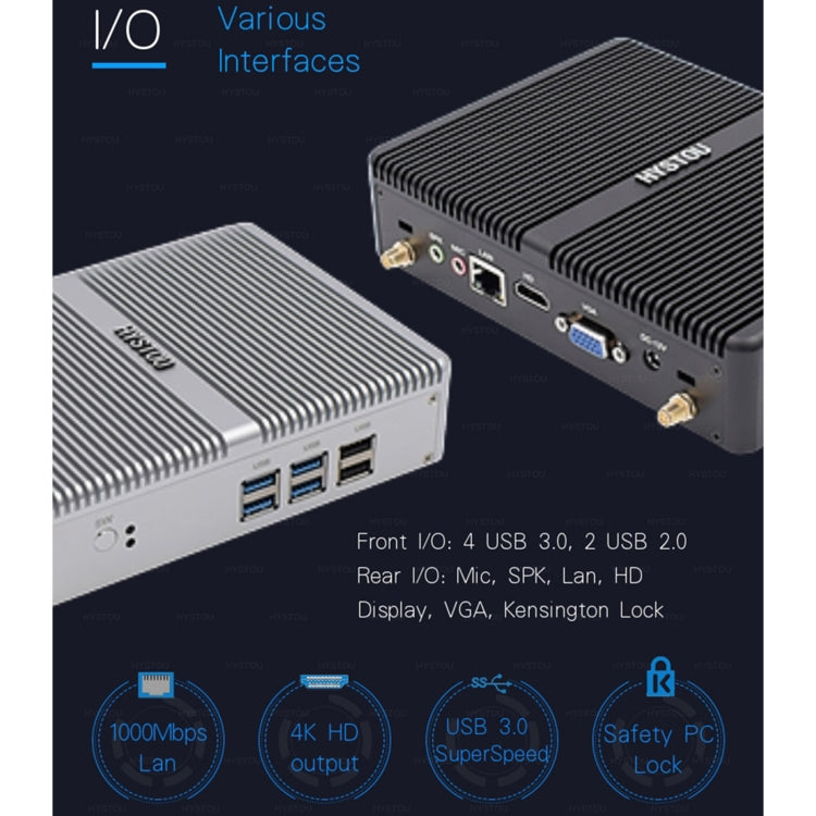 HYSTOU H2 Windows / Linux System Mini PC, Intel Core I3-7167U Dual Core Four Threads up to 2.80GHz, Support mSATA 3.0, 8GB RAM DDR4 + 256GB SSD 500GB HDD (Black) - Computer & Networking by HYSTOU | Online Shopping UK | buy2fix
