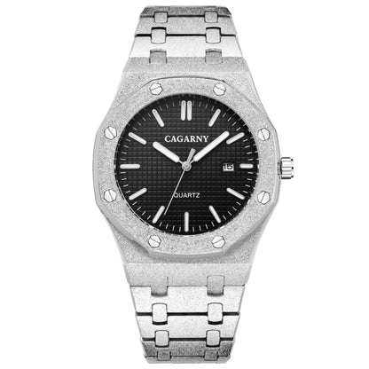 CAGARNY 6885 Octagonal Dial Quartz Dual Movement Watch Men Stainless Steel Strap Watch(Silver Shell Black Dial) - Metal Strap Watches by CAGARNY | Online Shopping UK | buy2fix