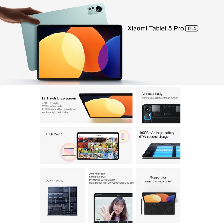 Xiaomi Pad 5 Pro, 12.4 inch, 8GB+256GB, Dual Back Cameras, MIUI 13 Qualcomm Snapdragon 870 Octa Core up to 3.2GHz, 10000mAh Battery (Silver) - Other by Xiaomi | Online Shopping UK | buy2fix