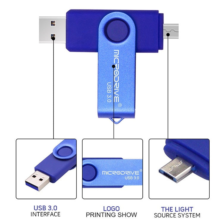 MicroDrive 16GB USB 3.0 Android Phone & Computer Dual-use Rotary Metal U Disk (Black) - USB Flash Drives by MicroDrive | Online Shopping UK | buy2fix