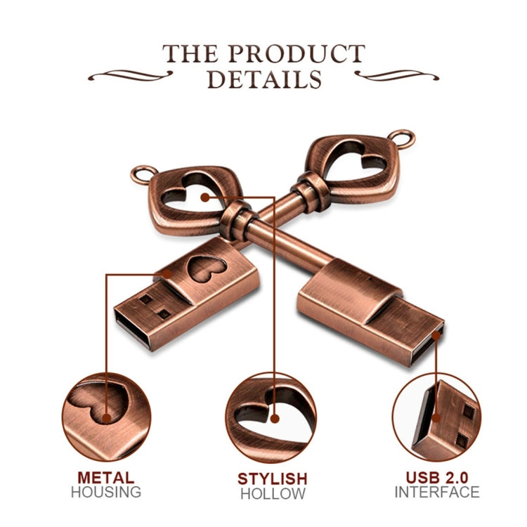 MicroDrive 64GB USB 2.0 Copper Love Key U Disk - USB Flash Drives by MicroDrive | Online Shopping UK | buy2fix